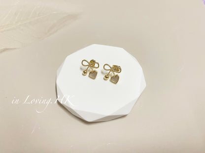 [Ready Stock] White Love Bow Earrings KR2410ER04